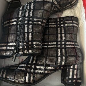 Black and Silver Sequin Ankle Boots